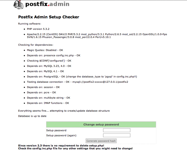 Postfix Admin setup